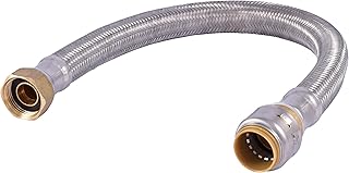 SharkBite Max 3/4 Inch x 3/4 Inch FIP x 18 Inch Stainless Steel Braided Flexible Water Heater Connector, Push to Connect Brass Plumbing Fitting, PEX Pipe, Copper, CPVC, PE-RT, HDPE, UR3088FX18