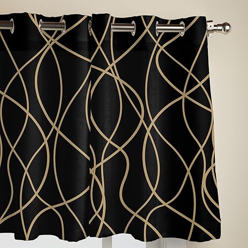 Miniatura 3 de Curtains Panels for Bedroom Brown Wave Line Modern Art Black Window Curtains Light Filtering Grommet Top Drapes for Bathroom Living Room-Set of 2