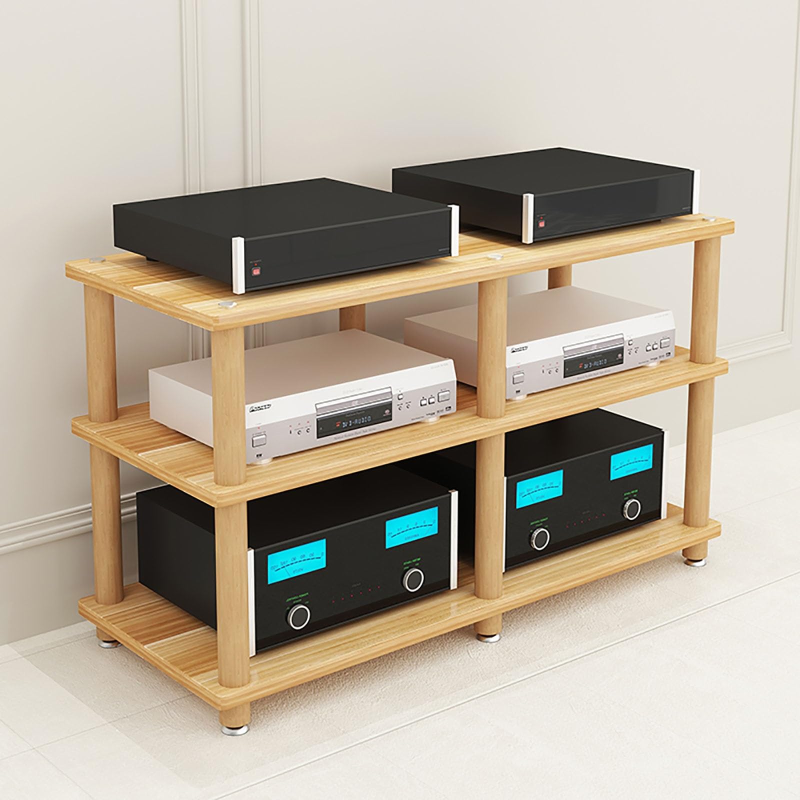 Support multimédia AV avec multiprises en bois noble pour salon élégant