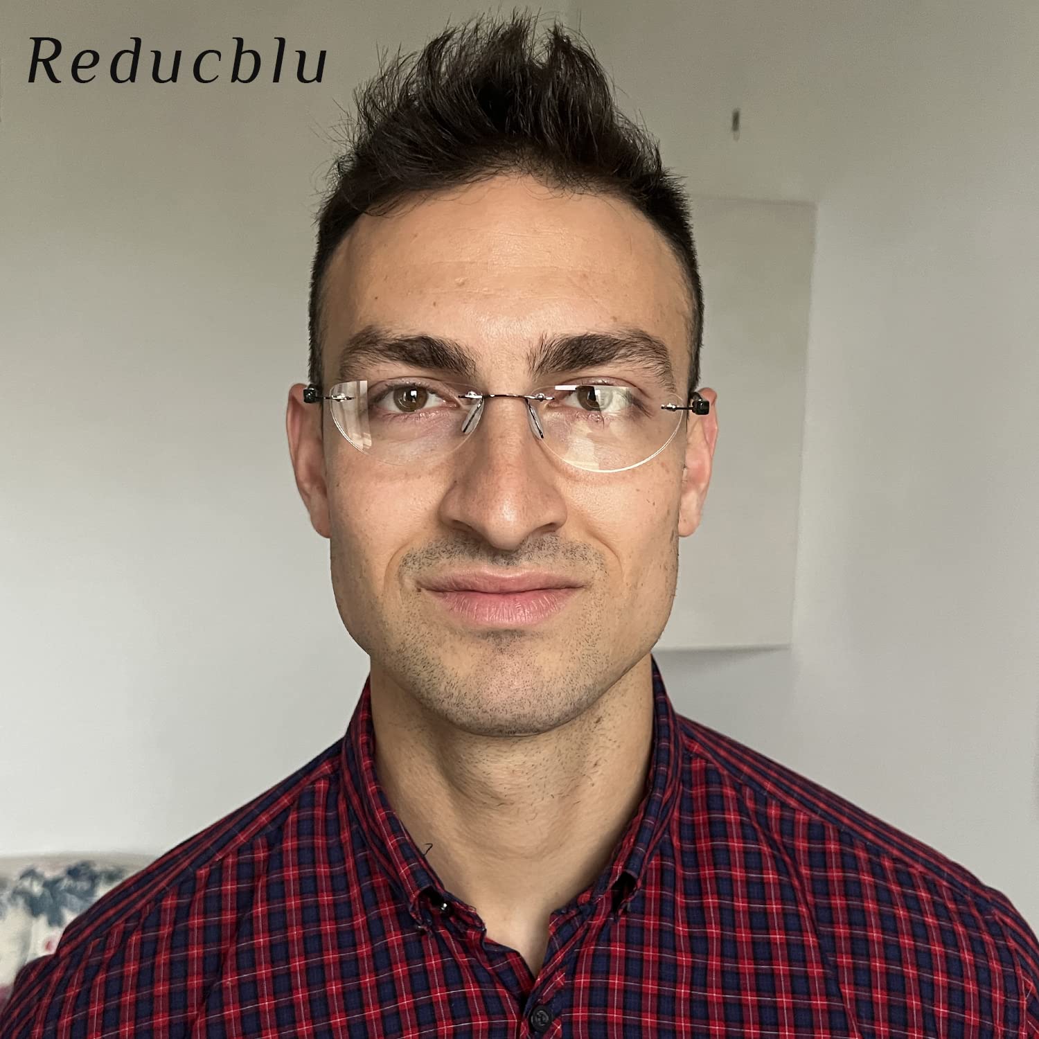 Reducblu Rimless Reading Glasses for Women and Men +1.75 - Half Moon lens with Gunmetal Arm