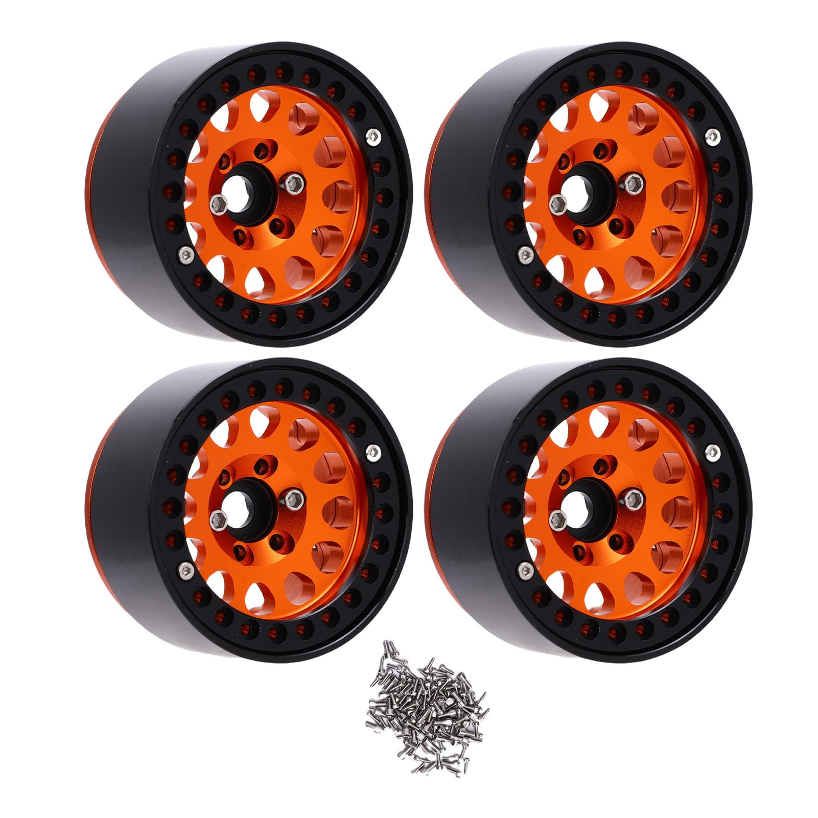 Juego de cubo de rueda RC de aleación de aluminio ligero de 1,9 pulgadas para Crawler RC a escala 1:10, estabilidad mejorada para maniobras de alta velocidad, accesorios de 4 piezas (naranja)