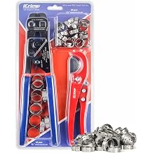 iCrimp Ratchet PEX Cinch Tool with Removing function for 3/8 to 1-inch Stainless Steel Clamps with 20PCS 1/2-inch and 60PCS 3/4-inch PEX Clamps and Pex Pipe Cutter