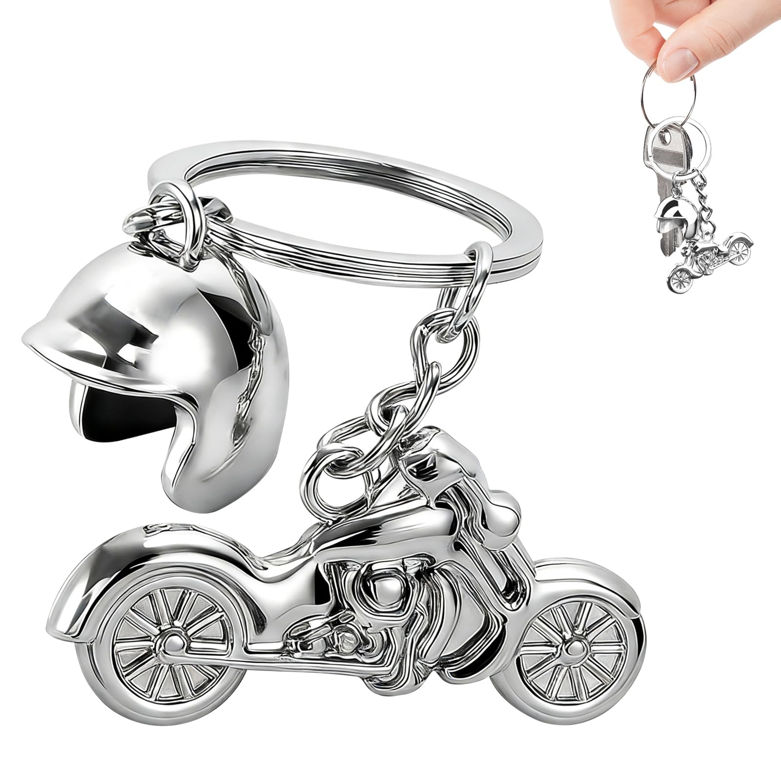 Vbgurr Unisex Silver Motorcycle Helmet Keychain,3D Metal Motorbike Keyring,Mini Motorcycle Helmet Keyring Pendant,Motorbike Gifts Biker Gift For Men And Women,Metal Keyring Accessories For Christmas, Easter, Birthday