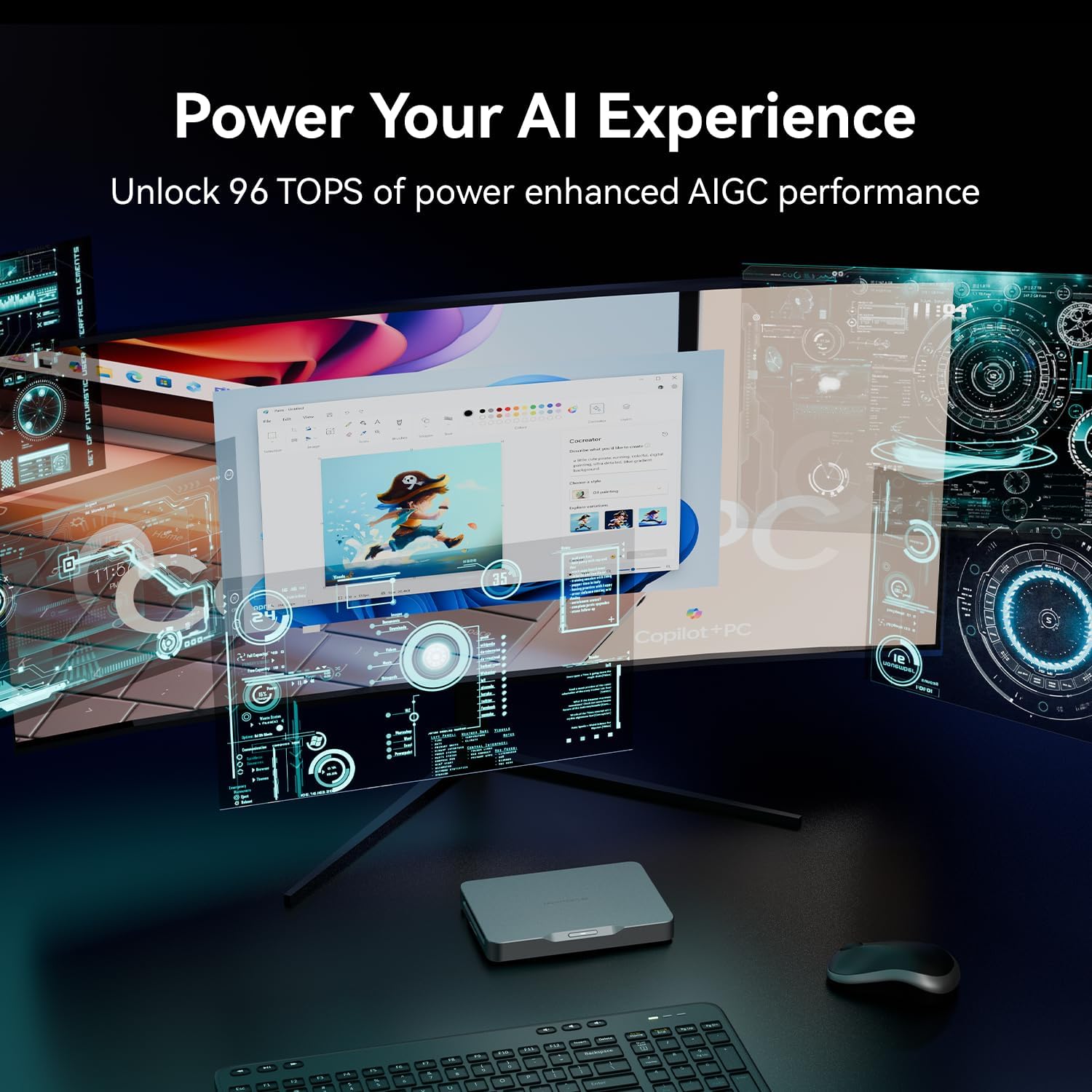 Khadas Mind 2s AI Mini PC - 96 Tops AI Performance, Intel Core Ultra 7 255H｜64GB LPDDR5X+2TB SSD｜5.55Wh Battery｜Only 435g｜Thunderbolt 4｜8K UHD｜Win 11 Home｜Micro Desktop Computer for Work and Gaming