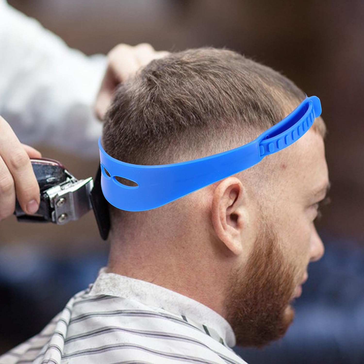 BESTYASH Adjustable Silicone Haircut Band with Neckline Shaving Template Guide for Men and DIY Hair Cutting Tool Blue