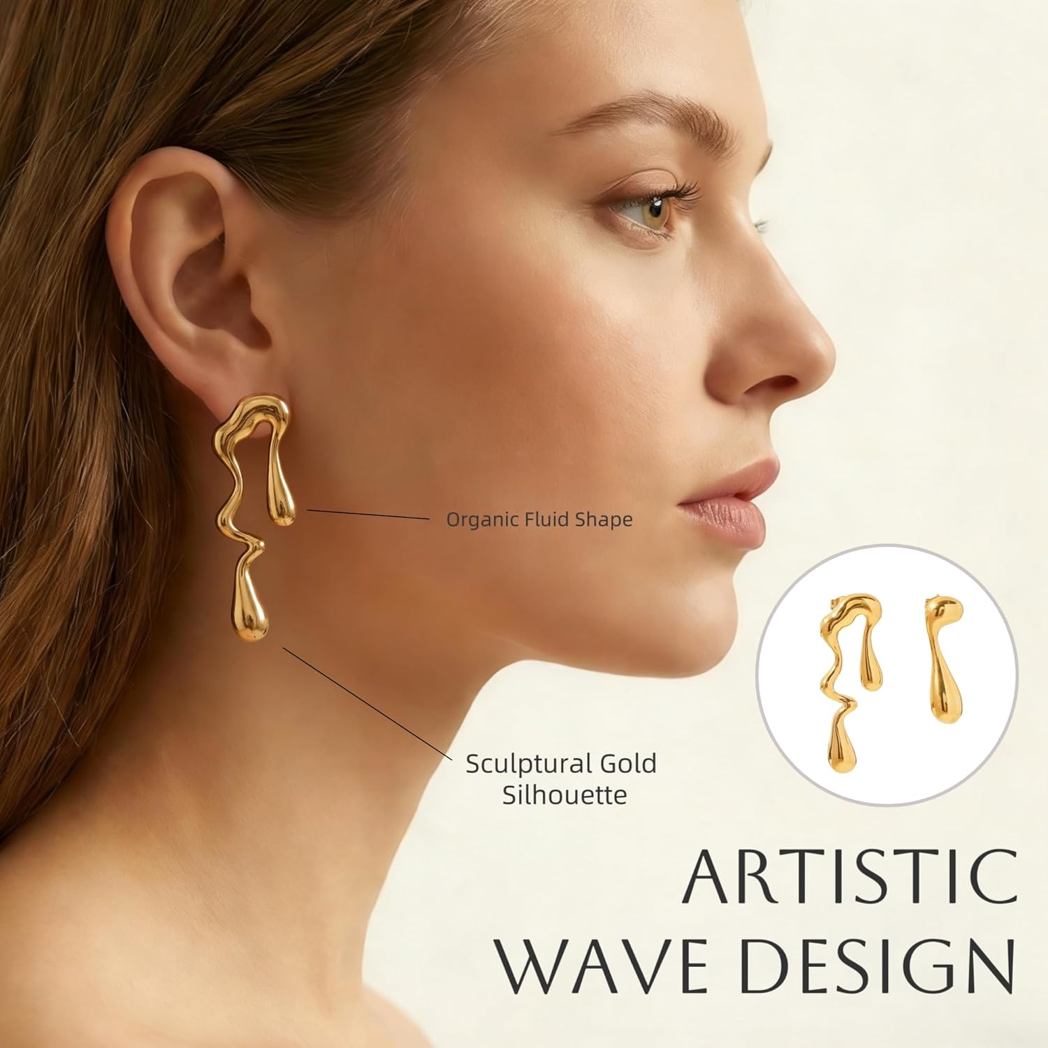 Irregular Liquid Metal Drop Earrings for Women, Asymmetrical Gold and Silver Dangle Earrings, Artistic Statement Fashion Jewelry Gift - Image 3