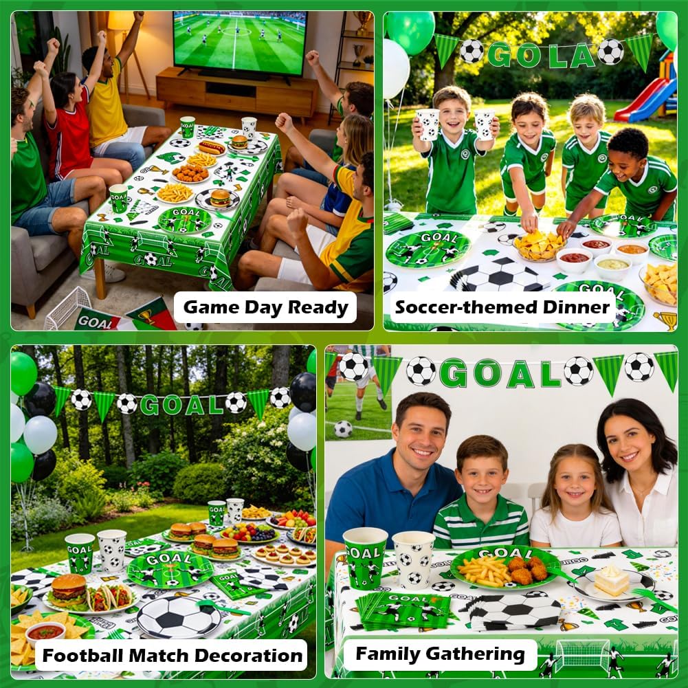 123PCS Soccer Party Decorations - World Cup Theme Soccer Birthday Party Decorations, Serves 24, Soccer Plates and Napkins with Banner & Tablecloth for Fans