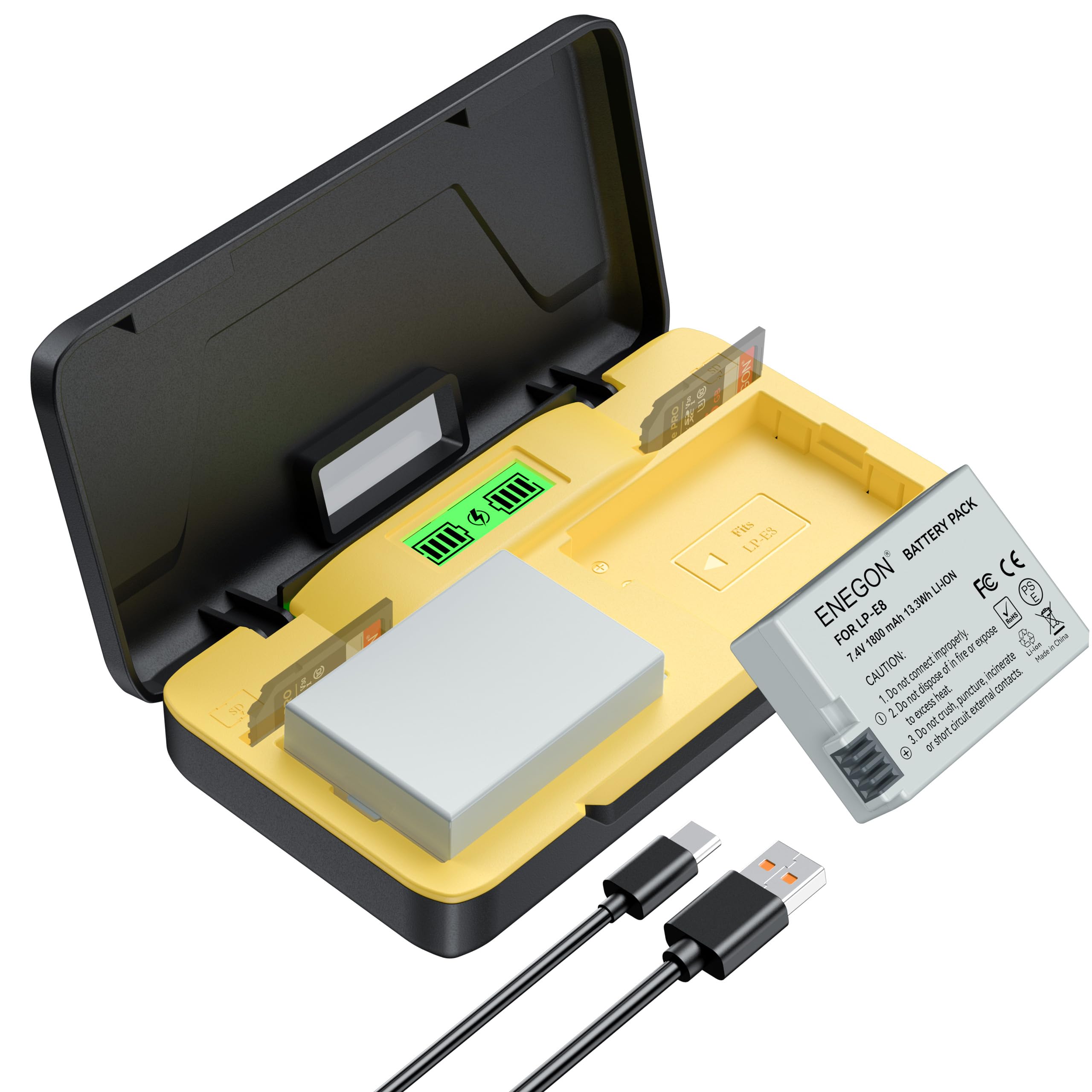 ENEGON LP-E8 Dual akku (1800mAh) und 20W Storage Schnellladegerät Set kompatibel mit Canon EOS Rebel T2i T3i T4i T5i EOS 550D 600D 650D 700D Kiss X4 X5 X6 X6i X7i Camera