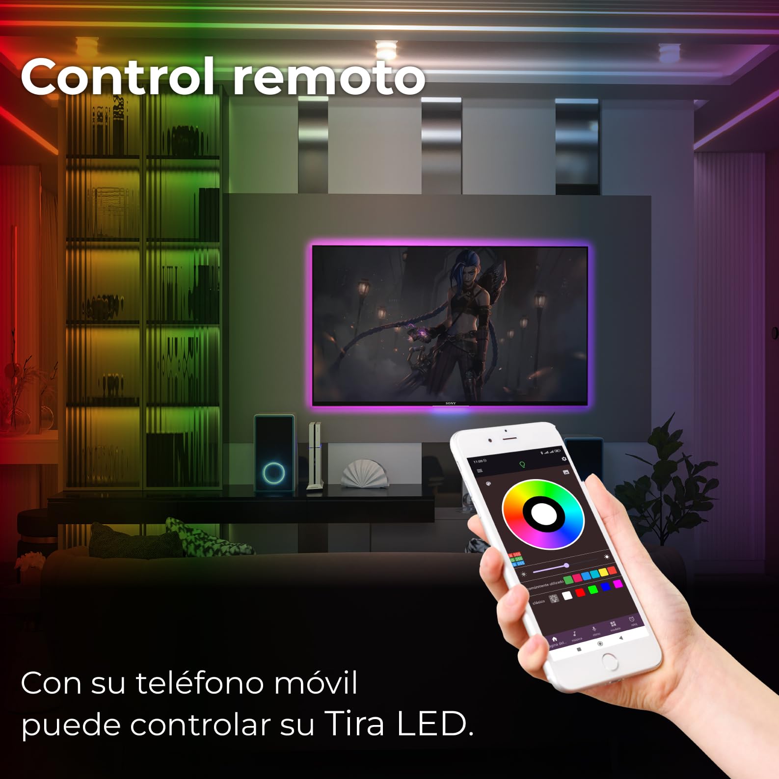 LED ATOMANT 5x Rollo 5m de Tira Luz LED Bluetooth RGB 12V APP y Mando | Sincronizacion musical, Modos dinamicos, 16 millones de colores