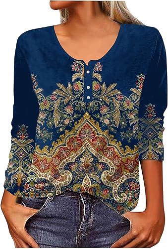 Camisas para mujer divertidas camisas con cuello redondo con estampado gráfico y manga larga blusas vintage florales de ajuste regular