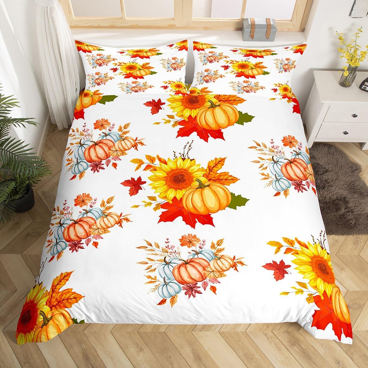Fall Pumpkin Bedding Duvet Cover Set Halloween Themed Bedding Set Boys Girls Maple Leaves Decor Comforter Cover Set Microfiber Pumpkin Festival Bedspread Cover Bedroom Bedclothes King Size