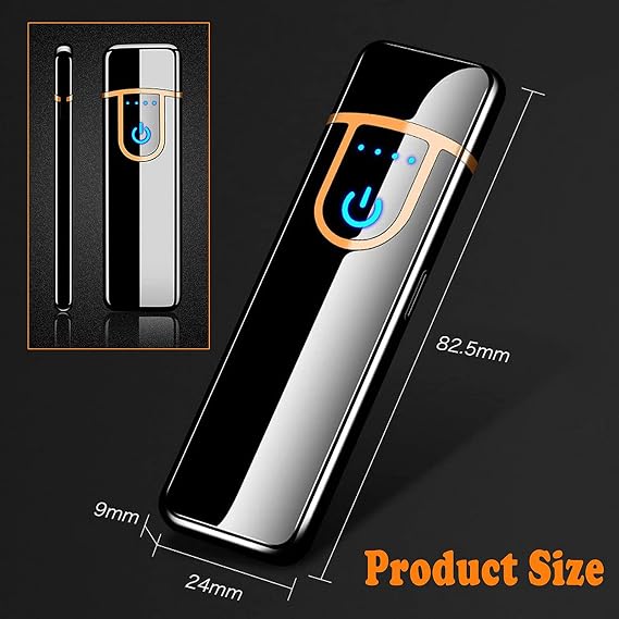 Electronic USB Rechargeable Lighter - Mini Creative Touchscreen LED Power Display Windproof Flameless With Charging Cable, Mute for Boyfriends Father (Red-A)