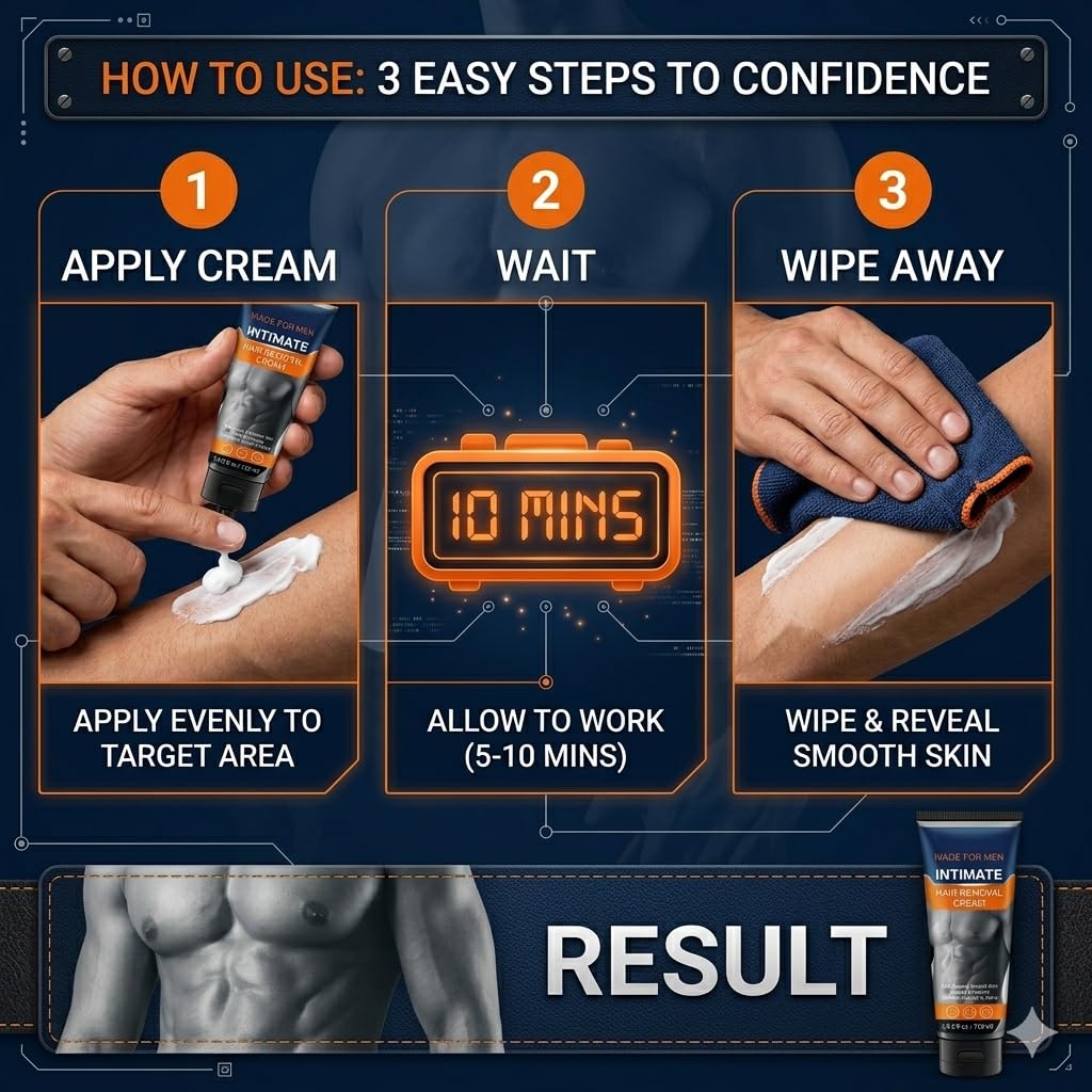 Intimate Hair Removal Cream for Men, Sensitive Skin Formula with Aloe Vera & Vitamin E, Painless Depilatory Cream for Private Parts, Chest, Back and Legs, 4.2 fl oz