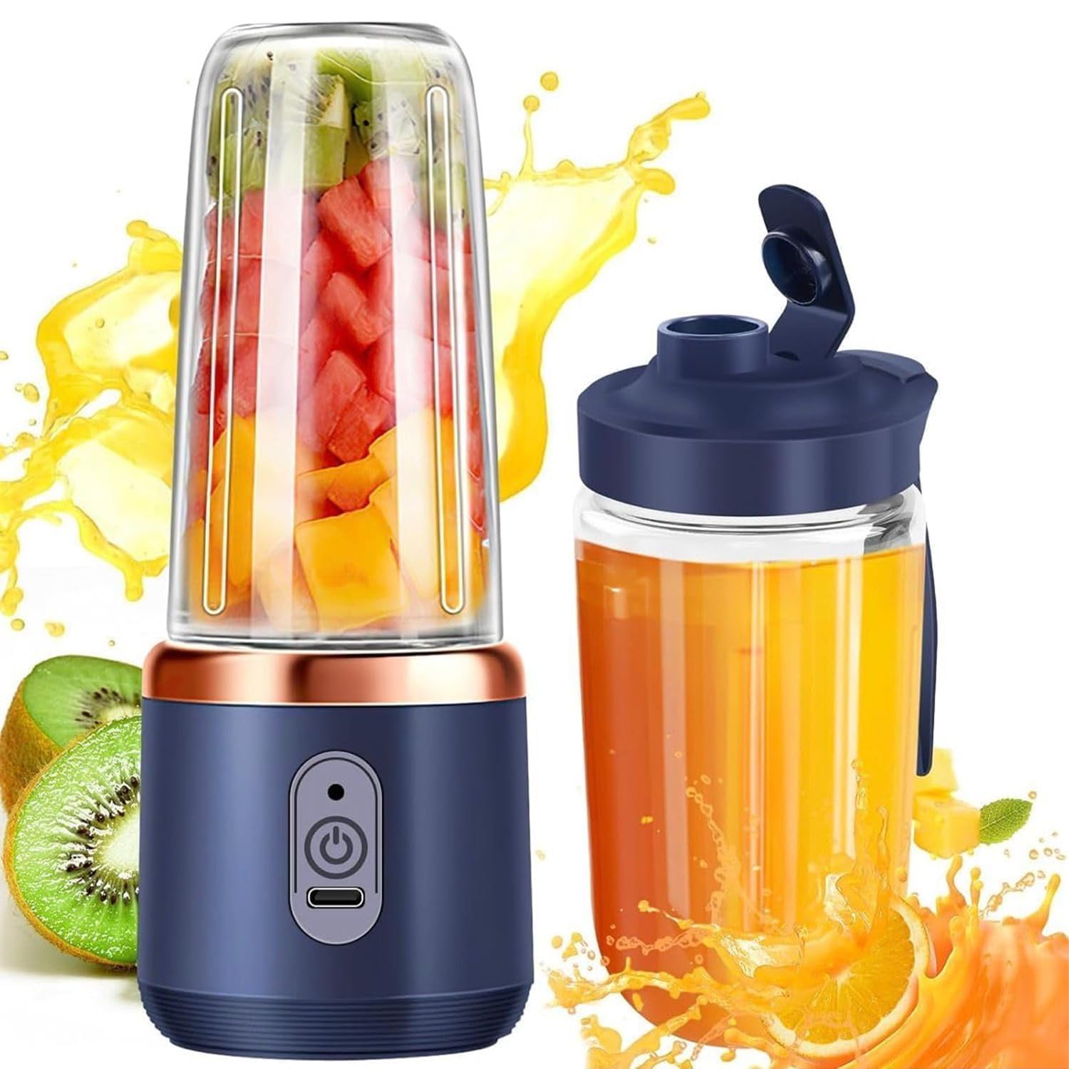 Happy Hawk Portable Blender | Mini Personal Smoothie Maker with 6 Blades, 3 Speed Settings & 1500mAh USB Rechargeable Battery | Juicer for Shakes, Juices & Fruit Mixing (Multicolour) (Blue)