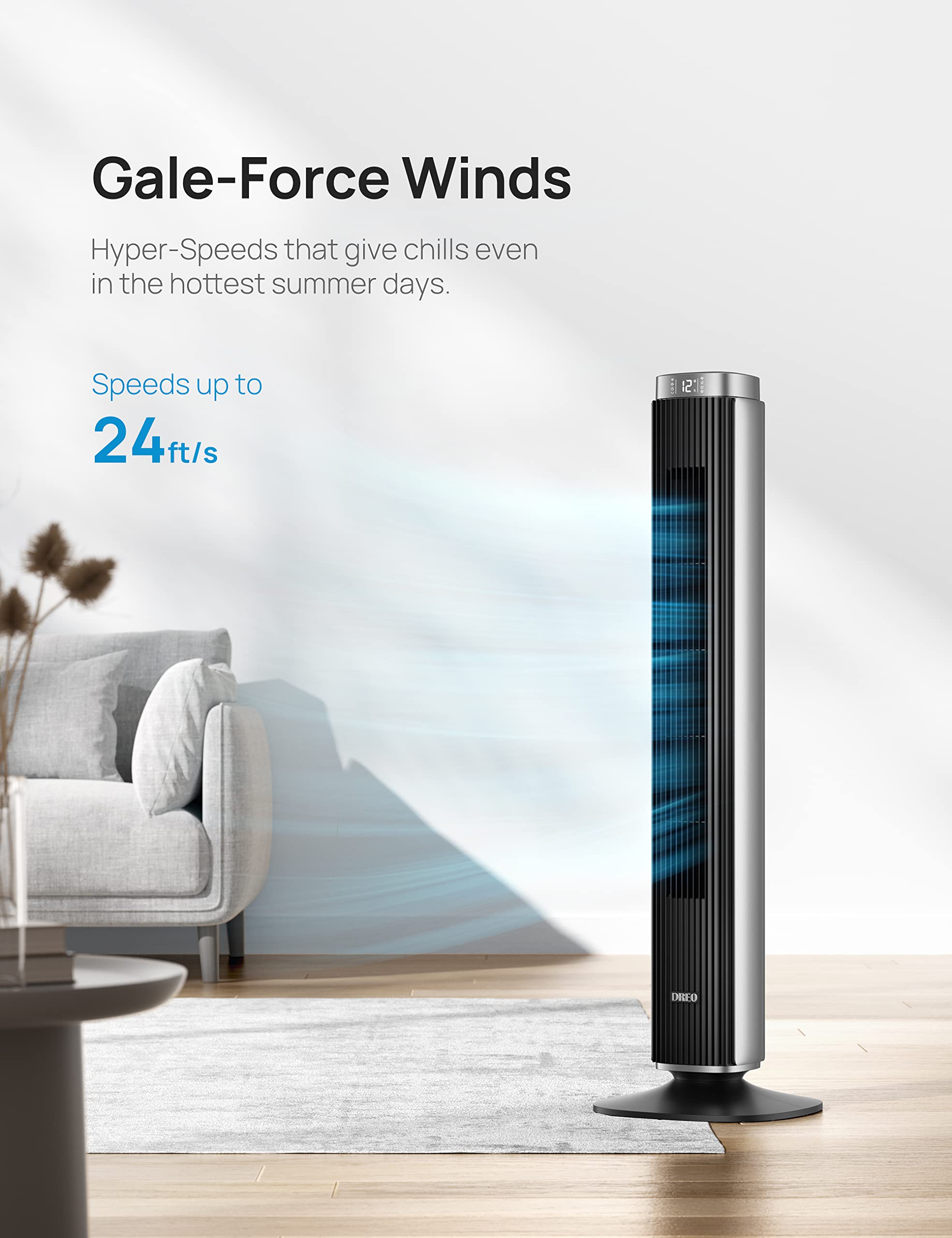 Dreo Tower Fan with Remote, 25 DB Quiet DC Bladeless Fans, 42 Inch, 90° Oscillating Fan, 12H Timer, 9 Speeds,4 Modes, LED Display, Portable Floor Fans for Bedroom Home Office, Pilot Pro