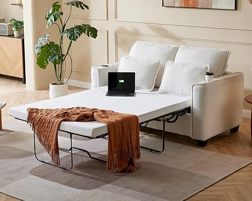 CHIC HOUSE 2-in-1 Pull-Out Sofa Bed, Convertible Chenille Sofa with 20W Fast Charging, LED, Memory Foam Couch Layered Cushion Trim, Full/Queen RV Sleeper Sofa, Living Room, Apartment Small Space - Thumbnail 3