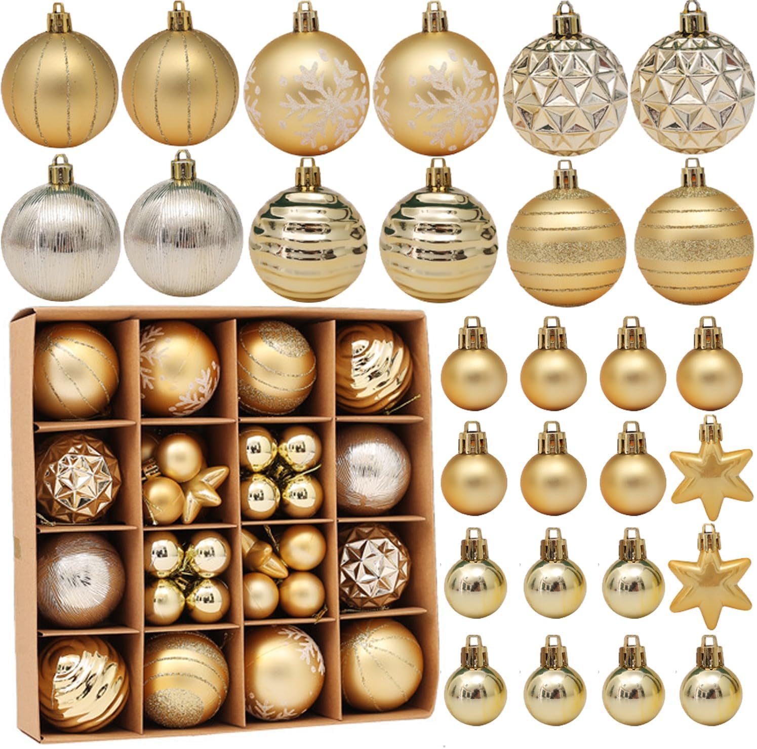 Christmas Tree Balls Ornaments Hanging Christmas Balls Glitter Plastic Xmas Tree Baubles Christmas Tree Pendant Ball Foam Xmas Balls for Christmas Holiday Party Home Decoration (Gold)