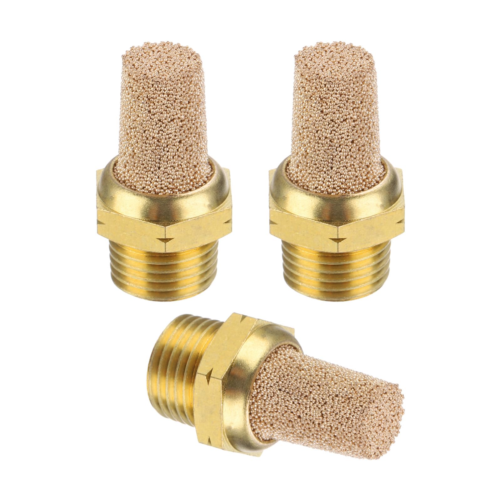 PATIKIL Marmitta Pneumatico NPT 1/8, 3 Confezioni Filtro Marmitta di Scarico Compressore d'Aria in Ottone Bronzato Sinterizzato, Dorato