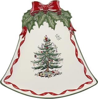 Spode Christmas Tree Ribbons Bell-Shaped Coupe Plate - 10.5-Inch Holiday Serving Plate for Desserts, Appetizers, and Treats - Festive Christmas Dinnerware with Gold Accents - Dishwasher Safe