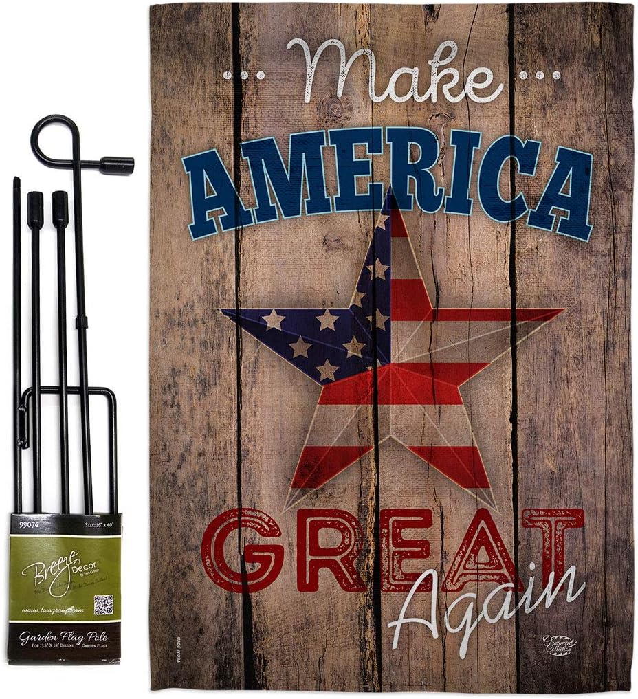 Make America Great Again Garden Flag Set Wall Holder Americana Star and Stripes Patriotism Independence Memorial United State American Small Gift Yard House Banner Made In USA 13 X 18.5