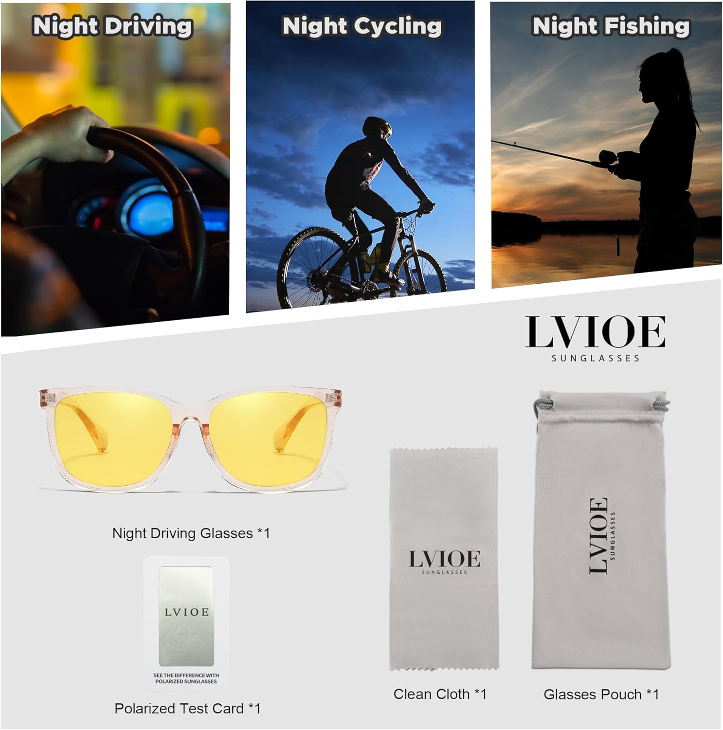 LVIOE Night Driving Glasses for Women Men, Anti Glare Night Vision Glasses Polarized Yellow Lens for Driving UV400 Protection - Image 6