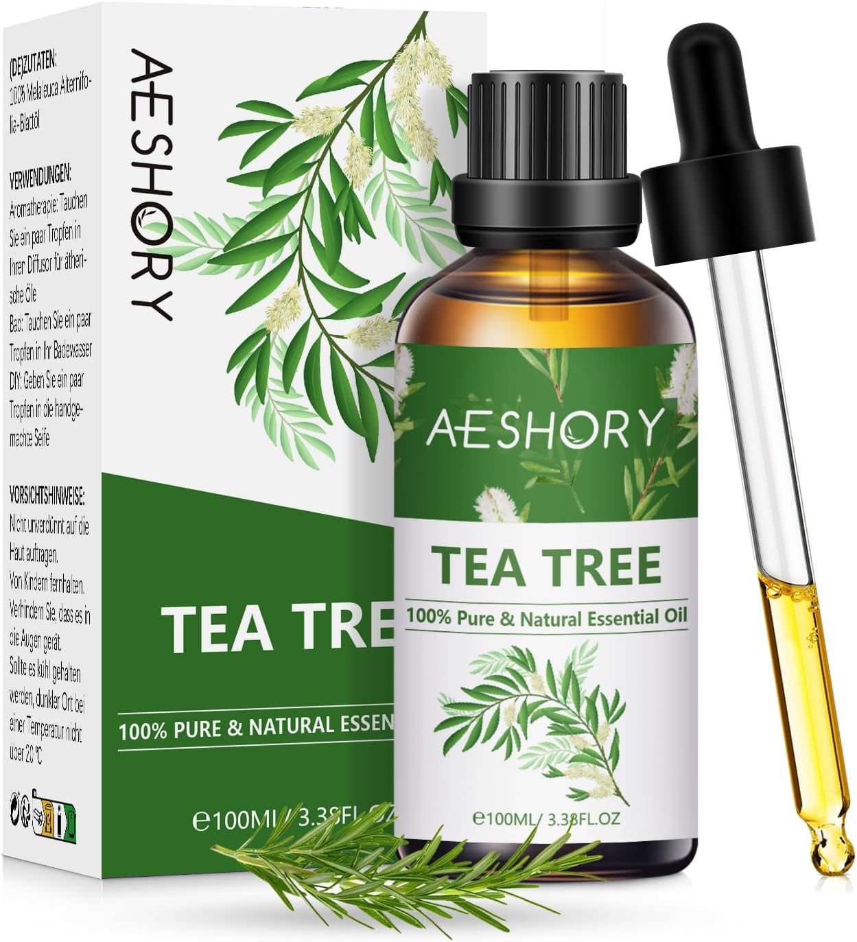 AESHORY Tea Tree Oil 100ml, Natural Australian Tea Tree Essential Oil for Aromatherapy, Skin Care, Hair Growth, Toenail Fungus
