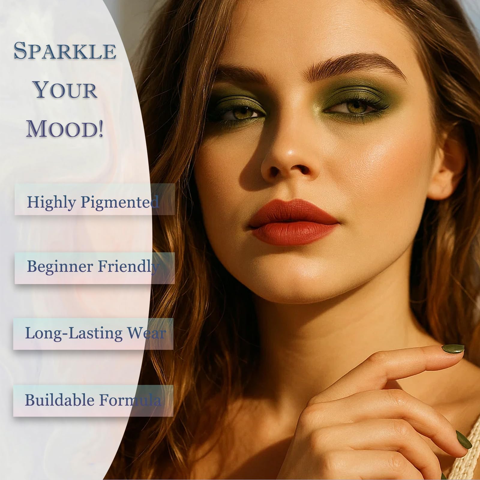 Green Smokey Eyeshadow Palette, 9 Highly Pigmented Matte & Shimmer Shades, Waterproof & Long-Lasting, with Dual-Ended Brush - Image 4