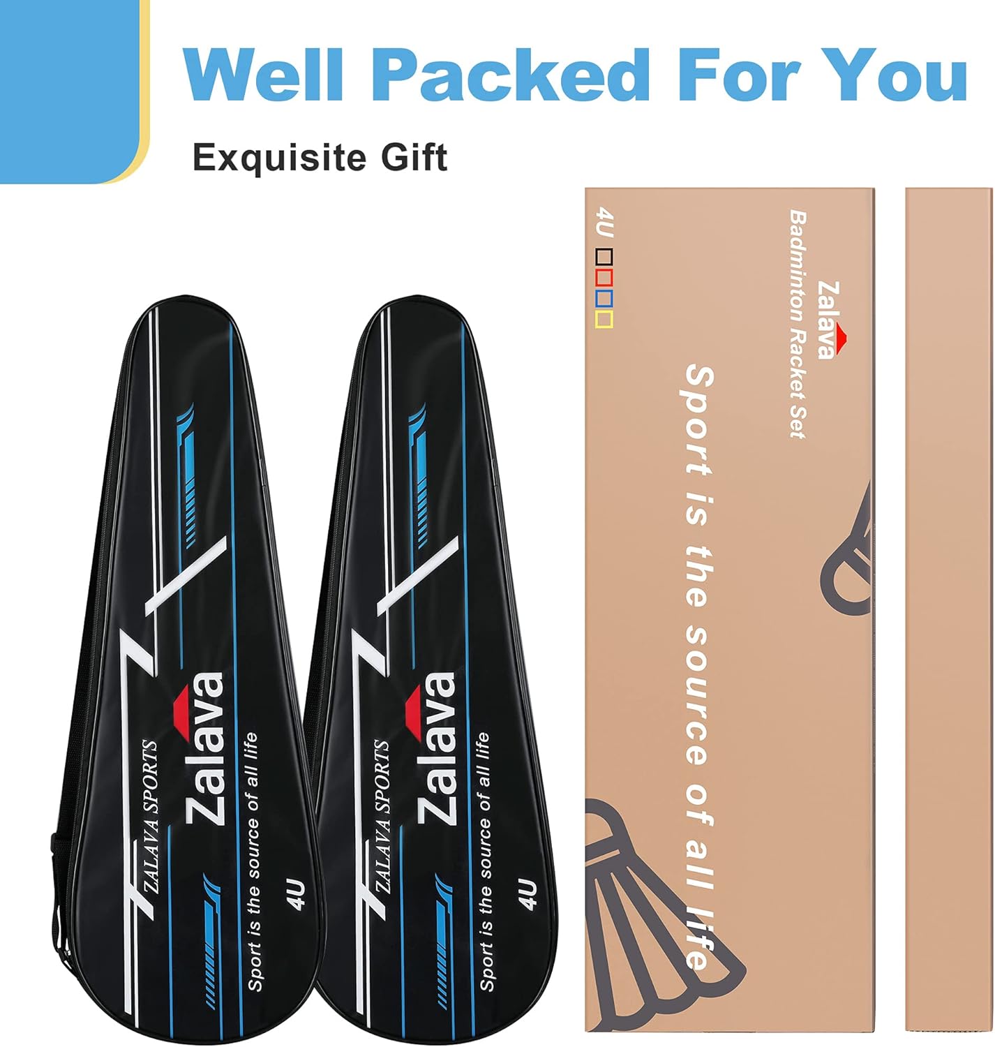 Professional Badminton Rackets Lightweight Badminton Racquets Set, Zalava Badminton Set 4 Pack,Carbon Fiber, 3 Shuttlecocks, 2 Protect Case, 4 Overgrip Included,for Beginners ,Advanced Players : Sports & Outdoors