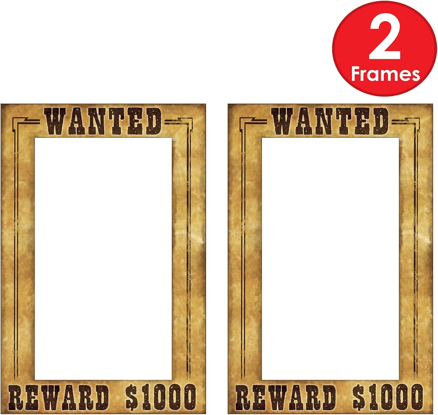 Beistle Western Wanted Photo Fun Frames – 2 Pack Lightweight Cardstock Paper Picture Booth Prop for Wild West, Cowboy, Rodeo, Desert Saloon Themed Party Supplies, Not a Sturdy Frame, 23½" x 15½"