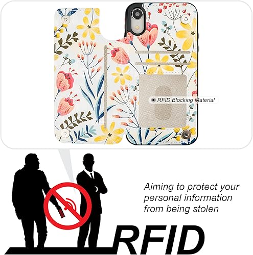 Miniatura 4 de HAOPINSH Funda tipo cartera para iPhone XR con tarjetero y diseño floral de flores en la parte trasera, de piel sintética, con ranuras para
