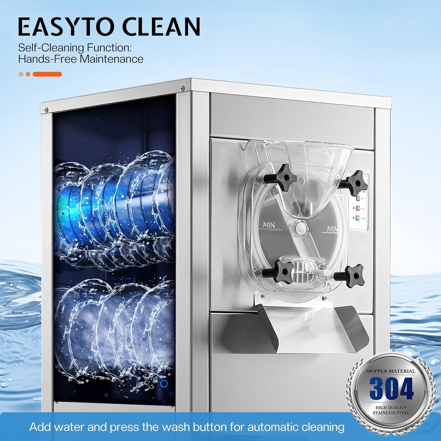 Jocisland Commercial Hard Ice Cream Machine, 20L/H Ice Cream Maker, 1600W with 10L 304 Stainless Steel Cylinder, LED Control Panel, Auto Clean & Pre-Cooling for Restaurant & Snack Bar