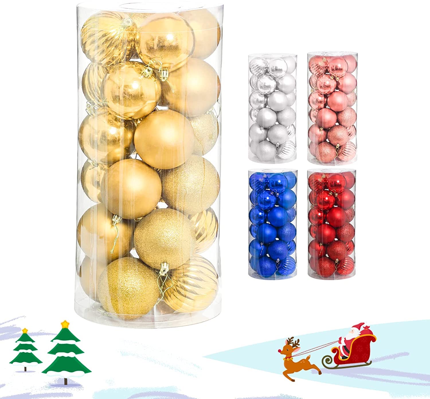 24 Pcs 8CM CHRISTMAS TREE BALL Bauble Hanging Ornament Christmas Decoration Home Gold (RED)