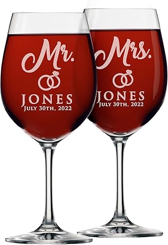 Miniatura 5 de Mr and Mrs - Copas de vino grabadas personalizadas para parejas - Monograma personalizado - Juego de 2
