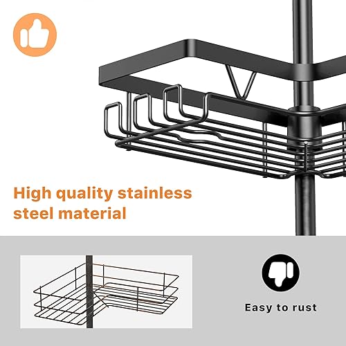 Miniatura 6 de KEGII Organizador de ducha esquinero, organizador de ducha con poste de tensión de 6 niveles, estante esquinero de pie negro para ducha de 25 a