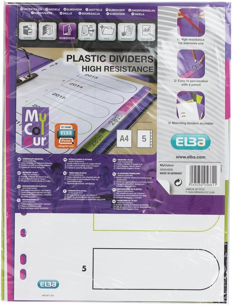 Oxford myColour A4 Plastic Index Blank 5 Sheets 5 Pieces