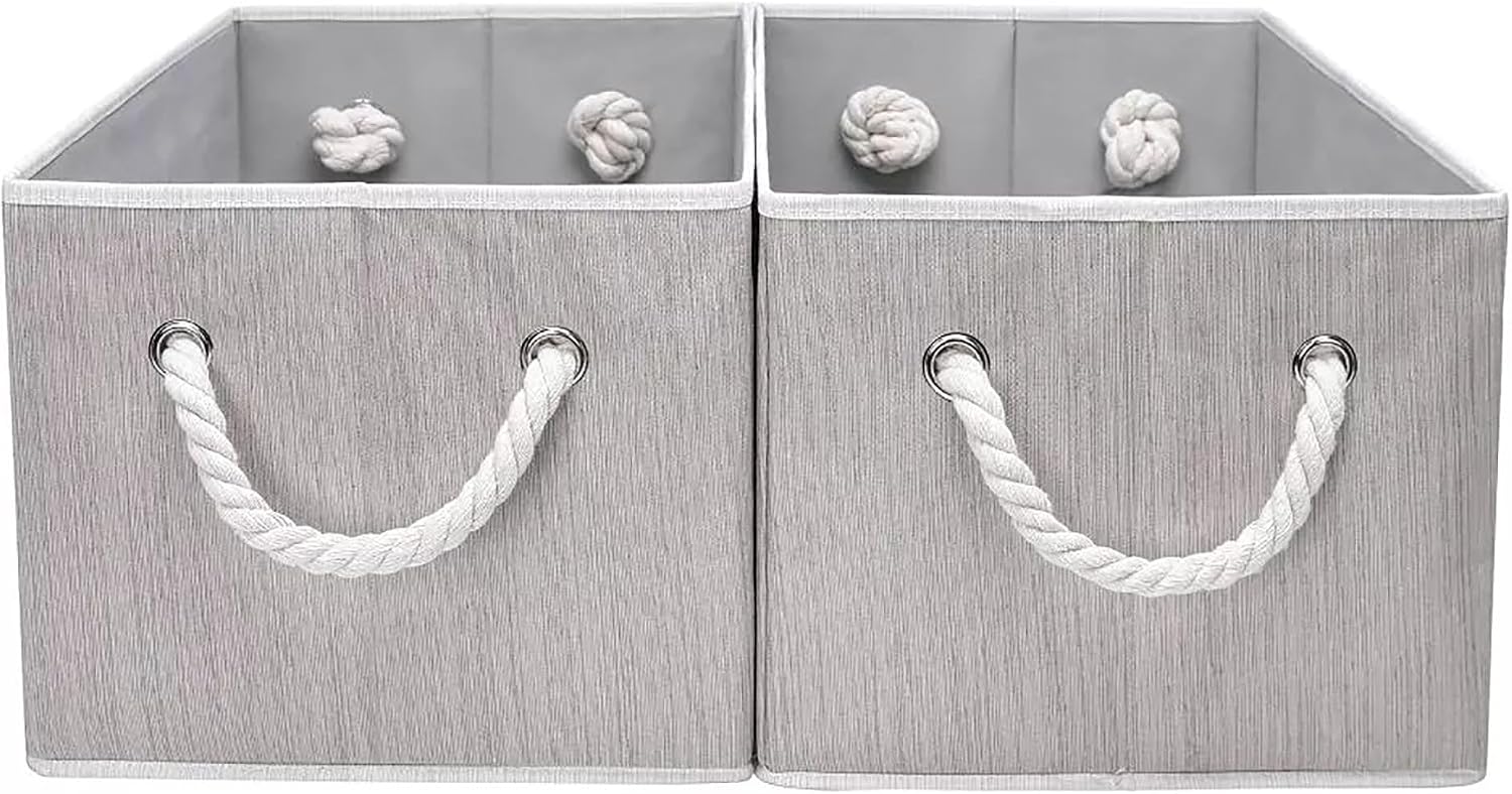 Pack of 2 Large Rectangular Modern Storage Bins, Sturdy Foldable Fabric Bins for Organizing Clothing, Sheets, Books - Shelf Organizer Shelves Basket Storage Bin 16.3"x 12"x 10.24"