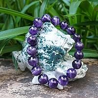 Vista 5 de 12MM Amethyst Bracelet for Men Natural Third Eye & Crown Chakra Crystal Fits for 8-8.5" Large Wrist Emotional Healing Spiritual Gift for