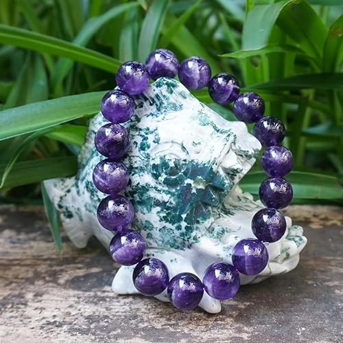 Miniatura 5 de 12MM Amethyst Bracelet for Men  Natural Third Eye & Crown Chakra Crystal  Fits for 8-8.5" Large Wrist  Emotional Healing Spiritual Gift for
