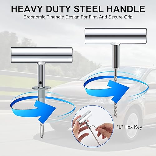 Miniatura 3 de SINGARO Kit de reparación de neumáticos con tapones, 9 piezas de reparación de pinchazos de neumáticos planos, kit de tapones de neumáticos