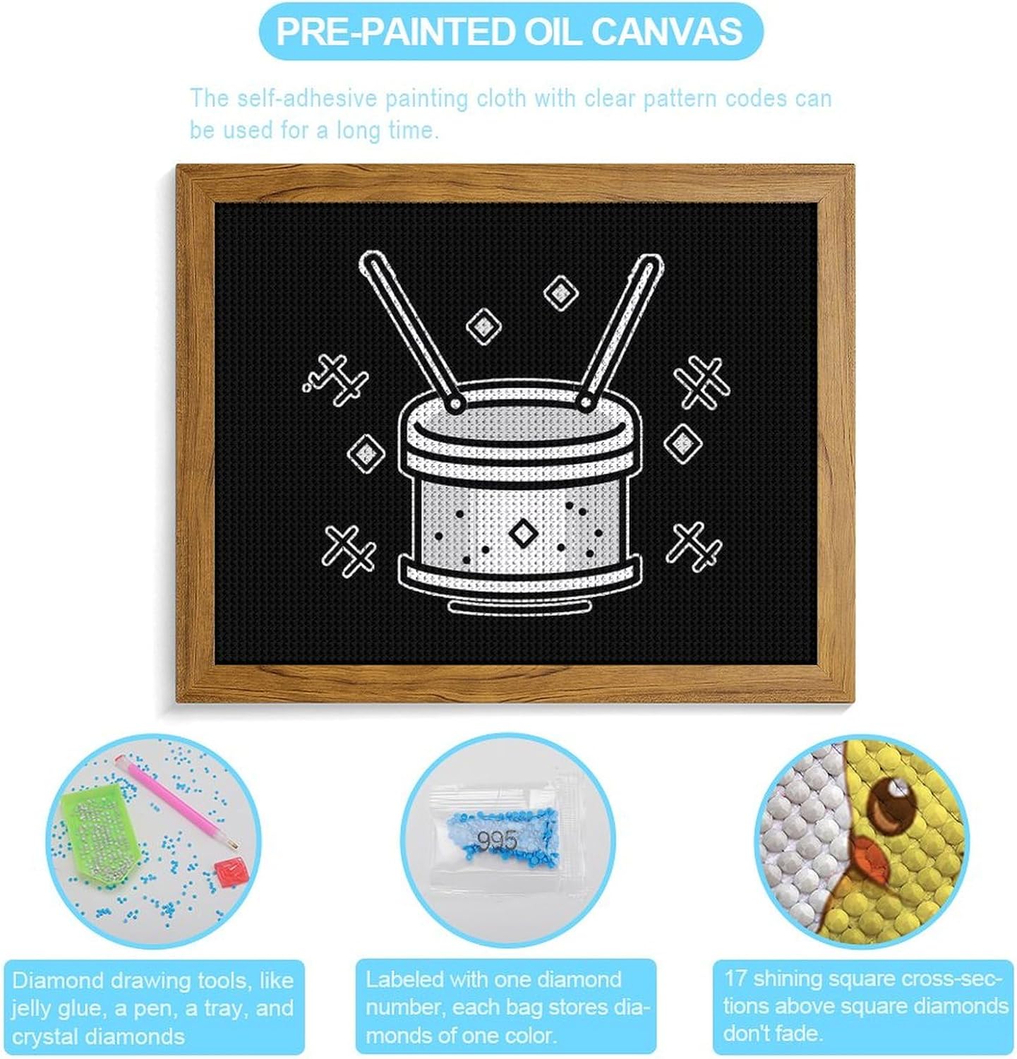 Marching Drum Printed Diamond 5D Painting Kit 16x20in DIY Full Drill Craft with Tools for Home Wall Decor Gift Yellow Wood 50 * 40cm