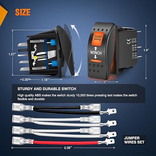 Miniatura 2 de Nilight Interruptor basculante de cabrestante UTV, encendido momentáneo, apagado momentáneo, 7 PIN, interruptores de barra de luz LED DPDT con