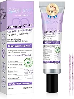 SAVILAND Solid Nail Glue Gel: 30-Day Lasting Strong Adhesive Glues for Press On Nails - SSProTip X Professional Gel Nail Glue, U V Curing Formula, Quick Cure Home & Salon Use,0.71 Fl Oz