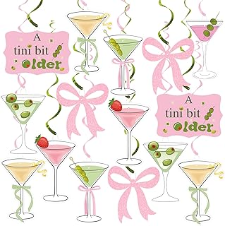 20pcs A Tiny Bit Older Birthday Party Hanigng Swirl Decor, Martini Bow Party Decor, Tini Bar Party Ceiling Streamers for Girls Martini Birthday Party, Martini Bachelorette Bridal Shower Party Supplies