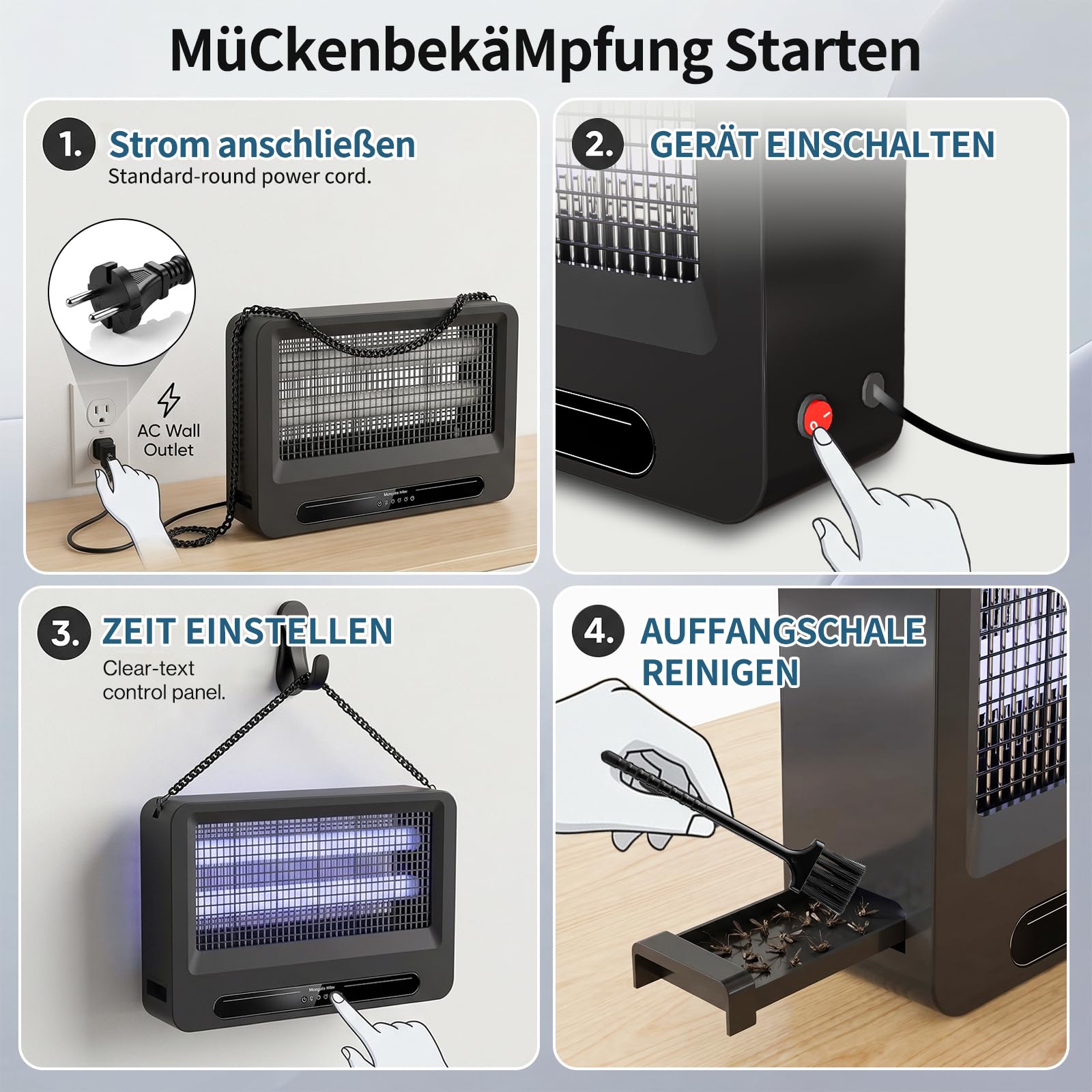 YFFU Insektenvernichter Elektrisch, 4000V Doppelseitiger Mückenfalle mit 2 Austauschbaren UV-Röhren,Elektrische Fliegenfalle mit Hängekette,Abnehmbares Mückenlampe für Innen und Außeneinsatz