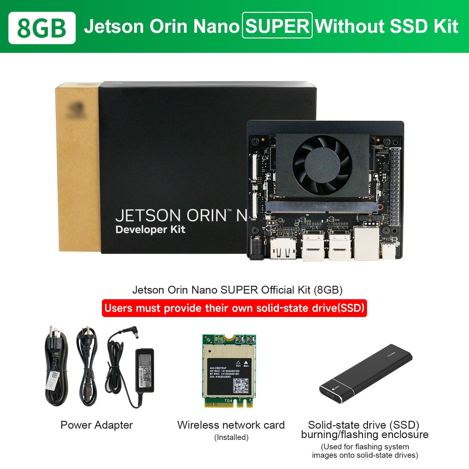 Yahboom Jetson Orin Nano Super 8GB RAM Development Kit 67 Tops 256G SSD Ubuntu 22.04 System Artificial Intelligence Robot Kit (Orin Nano 8GB Off without SSD K-it)