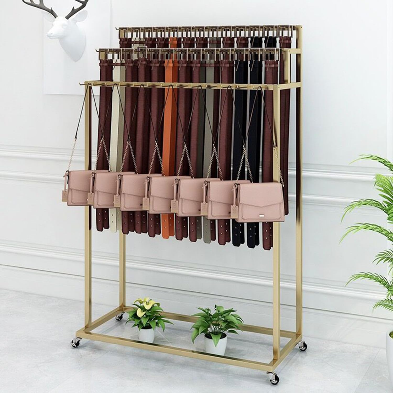 Belt Organizer - Freestanding Metal Display Rack, 3 Tiers for Closet or Retail Use, Ideal for Storing and Showcasing Belts