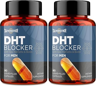 DHT Blocker for Men with Saw Palmetto & Biotin, Hair Growth Formula in Liquid-Filled Capsules, Hair Loss Supplements, Hair Regrowth Vitamins, Proprietary Herbal Blends - 90 Capsules2 Bottle