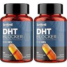 DHT Blocker for Men with Saw Palmetto & Biotin, Hair Growth Formula in Liquid-Filled Capsules, Hair Loss Supplements, Hair Regrowth Vitamins, Proprietary Herbal Blends - 90 Capsules2 Bottle