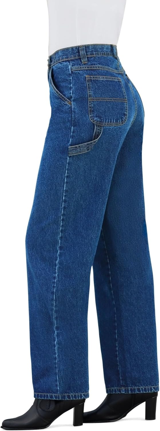 Woman Within Plus Size Back-Elastic All-Cotton Denim Carpenter Jeans