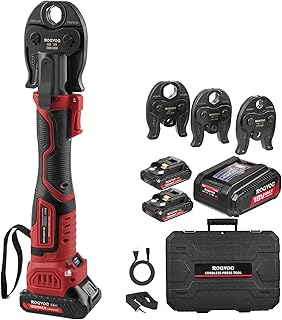ROGVOC ProPress Tool for Copper Pipe, 18V Brushless Electric Crimping Tool Kit for 1/2, 3/4, 1 Inch Pro Press Fittings with 3 Press Jaws, 2-Pack 4Ah Batteries, Fast Charger, Carrying Case